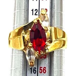 Garnet and Clear Marquis Rhinestone Gold Electroplate Cocktail Ring Size 7